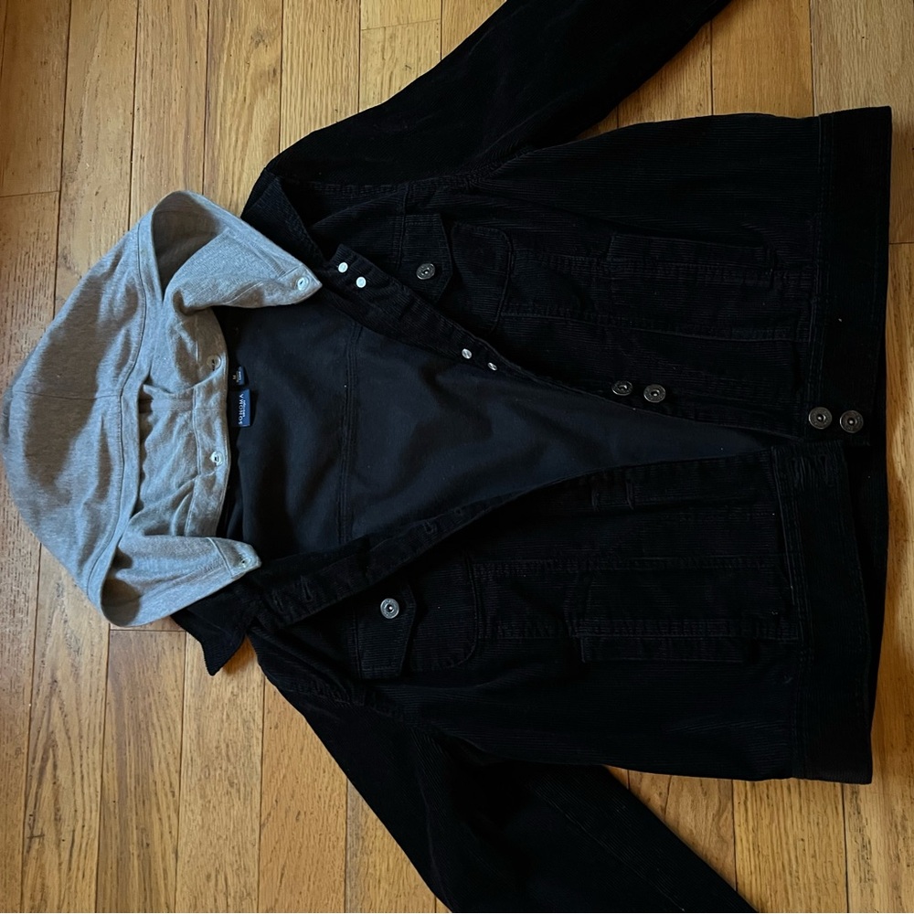 Sonoma Black Corduroy JeanJacket with Gray Detachable Hood